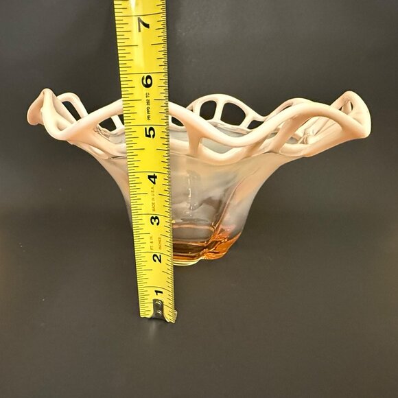 Vintage Hand-Blown Glass Bowl With Lattice Edge Decorative Centerpiece - Picture 3 of 6